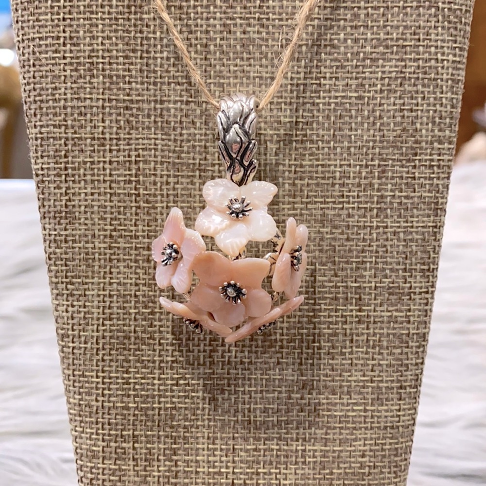 Carolyn Pollack Pink Flower Orb Pendant Enhancer Sterling Silver MOP - Picture 3 of 8